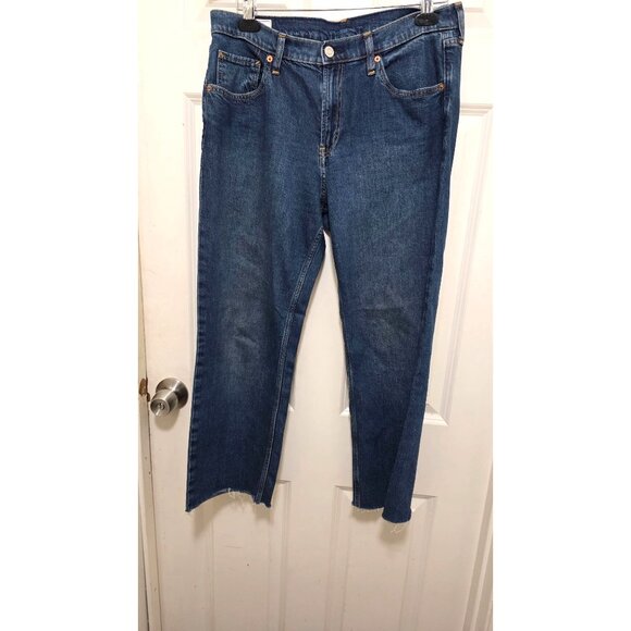 Gap 90s Loose Mid Rise Blue Denim Jeans Size 29 /8R Raw Hem Distressed - Picture 2 of 8